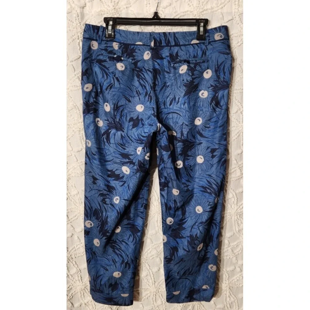 Anthropologie Elevenses‎ Womens Floral Ankle Pants Size 8 Blue Art to Wear